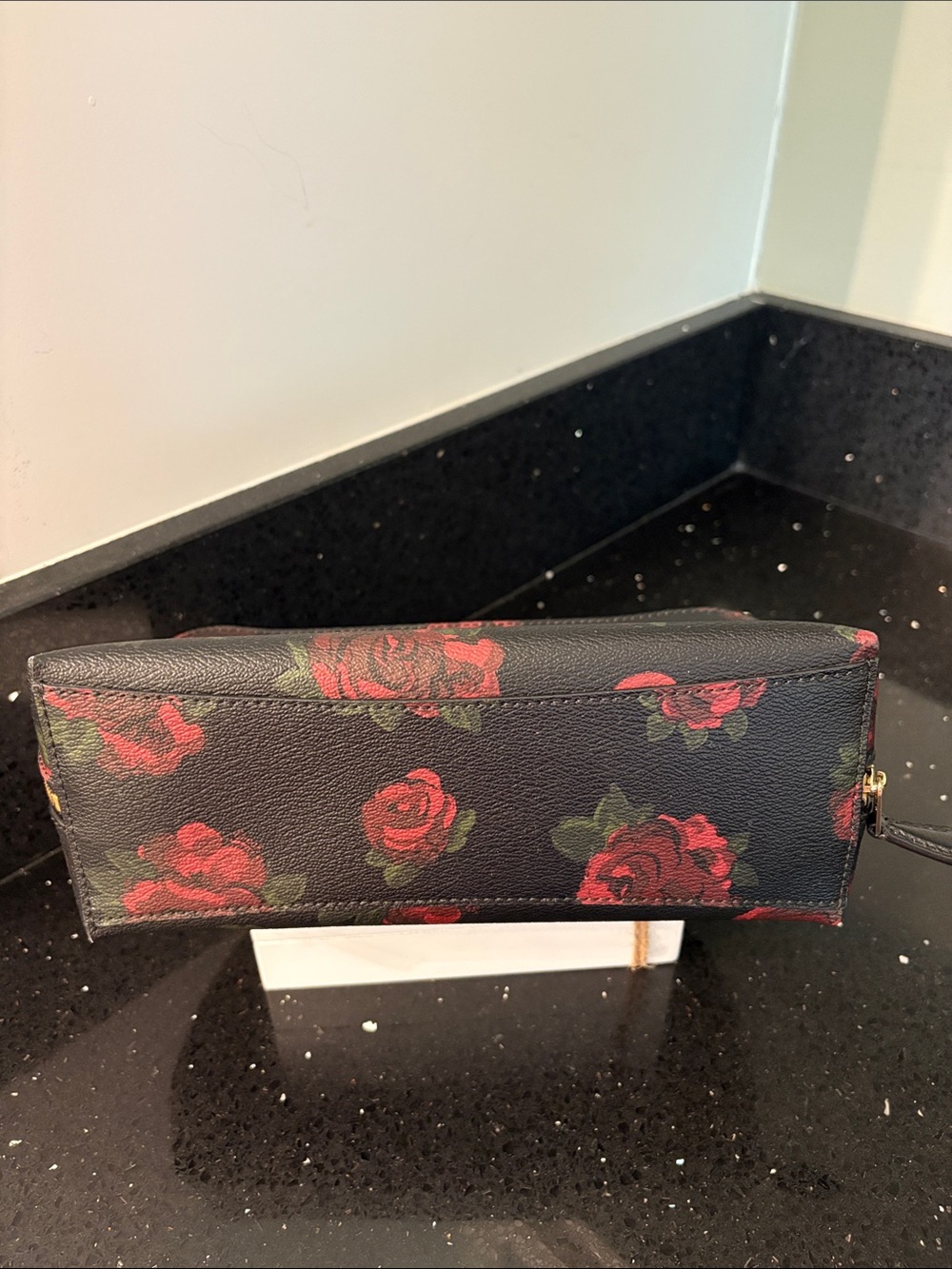 *COACH Black Rose Print Zip Cosmetic Ditty Pouch Bag Clutch Shabby Chic Goth - Picture 3 of 16